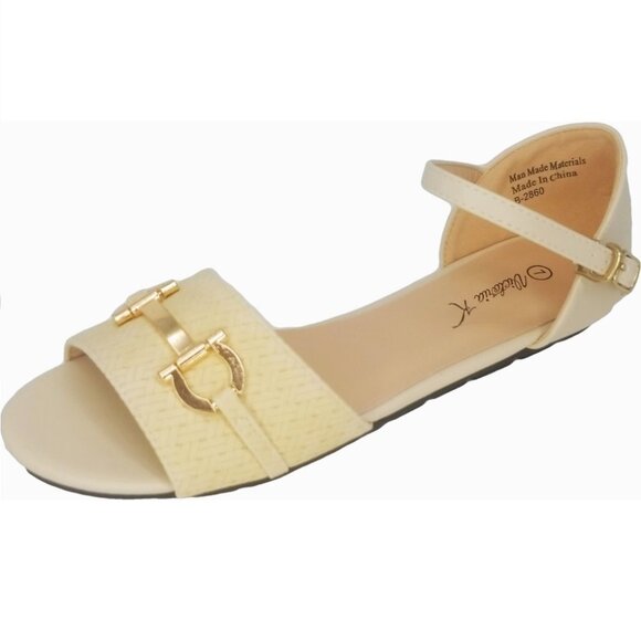 Women's Open Toe Ballet MJ Flats, B-2860 Beige - Picture 3 of 4